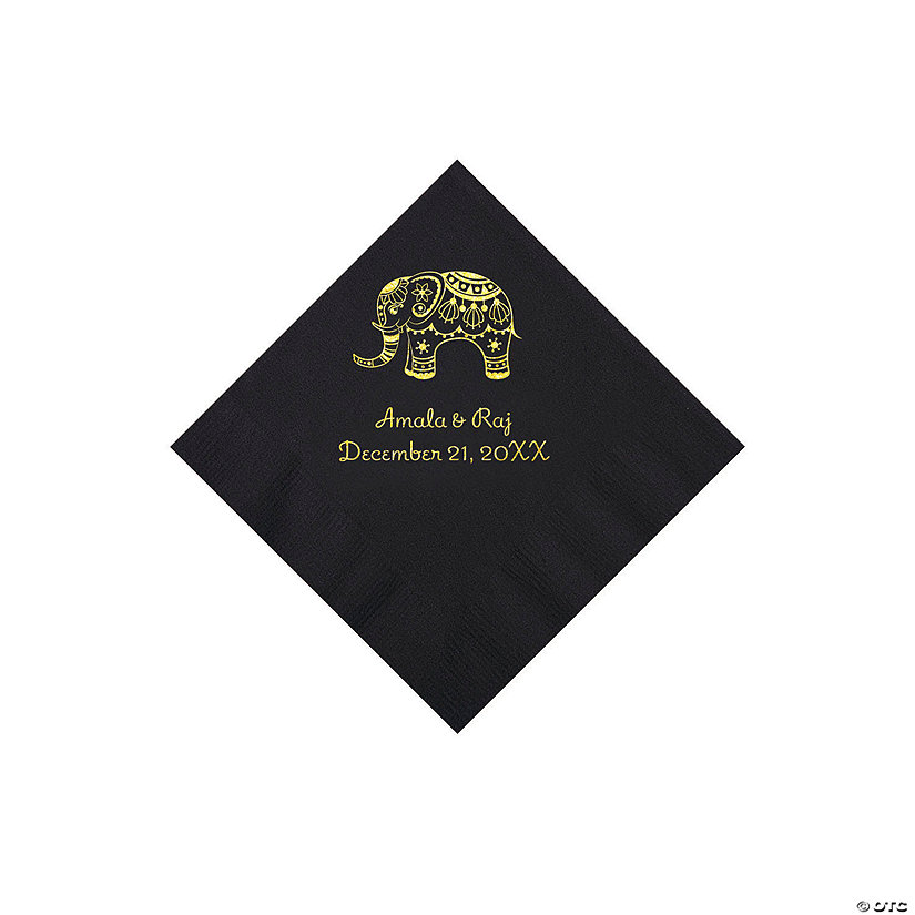 Black Indian Wedding Personalized Napkins with Gold Foil - Beverage Image Thumbnail