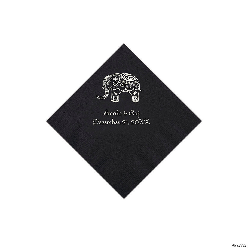 Black Indian Wedding Personalized Napkins with Silver Foil - Beverage Image Thumbnail