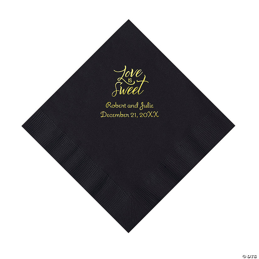 Black Love Is Sweet Personalized Napkins with Gold Foil &#8211; Luncheon Image Thumbnail