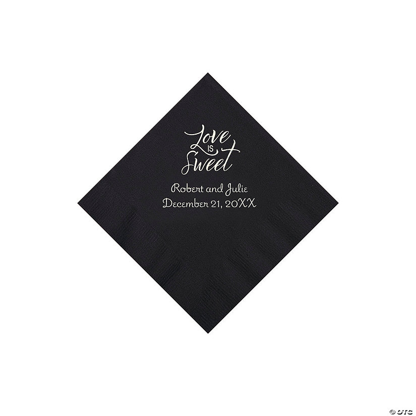 Black Love Is Sweet Personalized Napkins with Silver Foil - Beverage Image Thumbnail