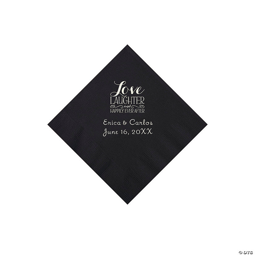 Black Love Laughter & Happily Ever After Personalized Napkins with Silver Foil &#8211; Beverage Image Thumbnail