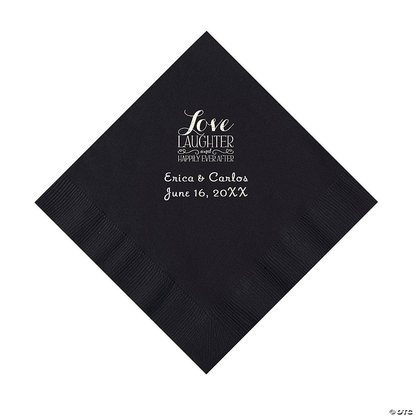 Black Love Laughter & Happily Ever After Personalized Napkins with Silver Foil &#8211; Luncheon Image Thumbnail