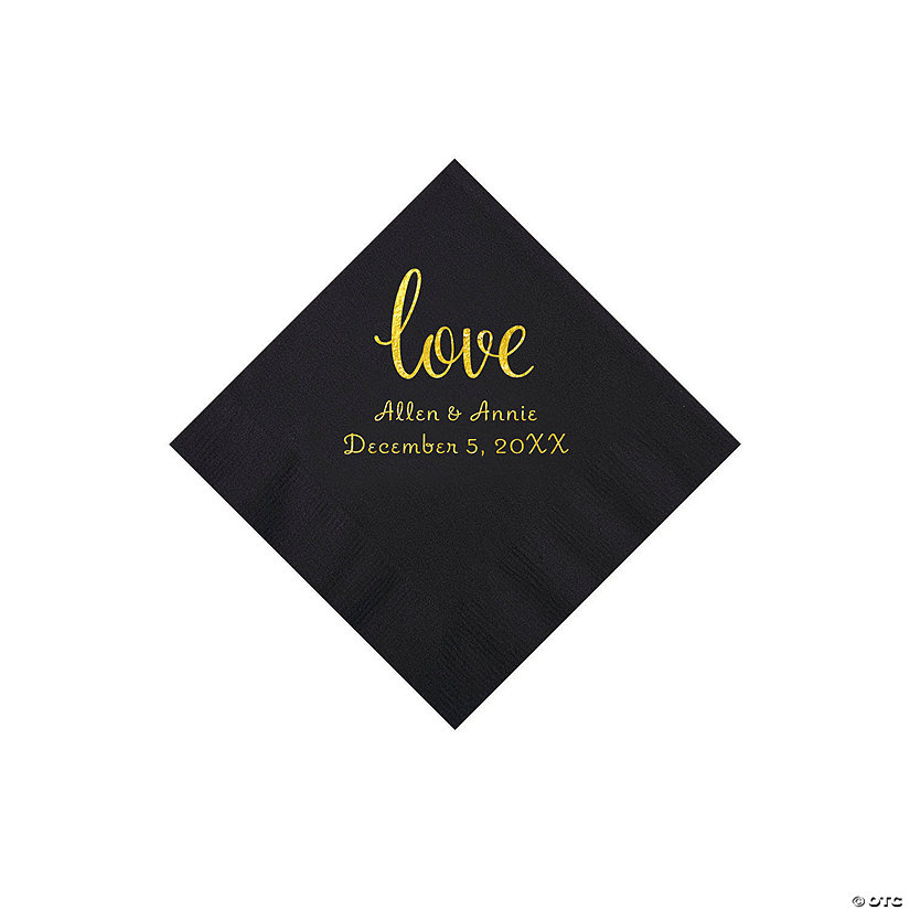 Black Love Script Personalized Napkins with Gold Foil - Beverage Image Thumbnail
