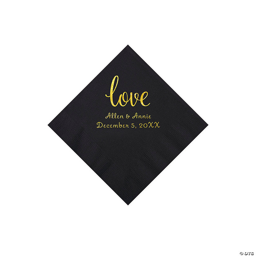 Black Love Script Personalized Napkins with Gold Foil - Beverage Image