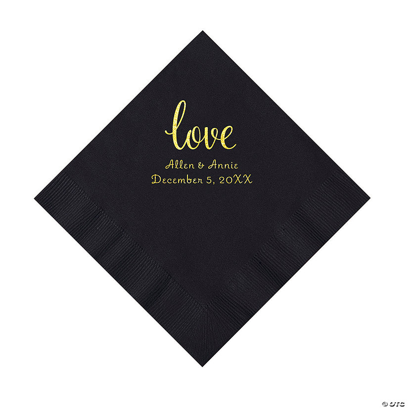 Black Love Script Personalized Napkins with Gold Foil - Luncheon Image
