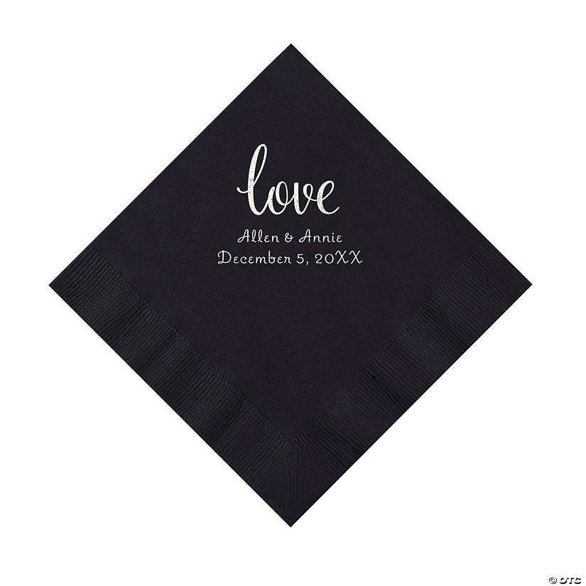 Black Love Script Personalized Napkins with Silver Foil - Luncheon Image