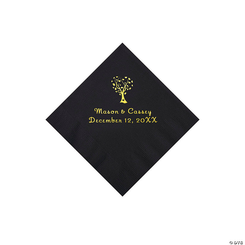 Black Love Tree Personalized Napkins with Gold Foil - 50 Pc. Beverage Image Thumbnail