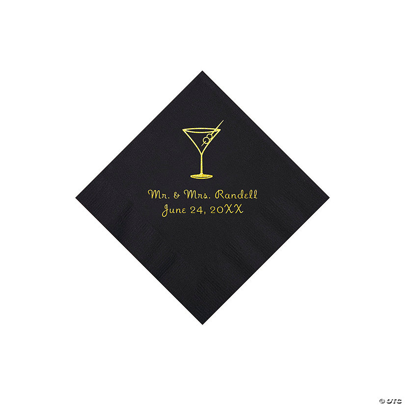 Black Martini Glass Personalized Napkins with Gold Foil - Beverage Image Thumbnail