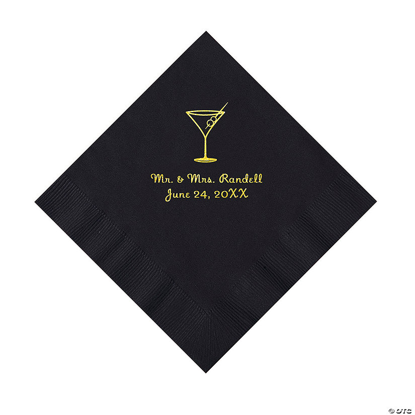 Black Martini Glass Personalized Napkins with Gold Foil - Luncheon Image Thumbnail