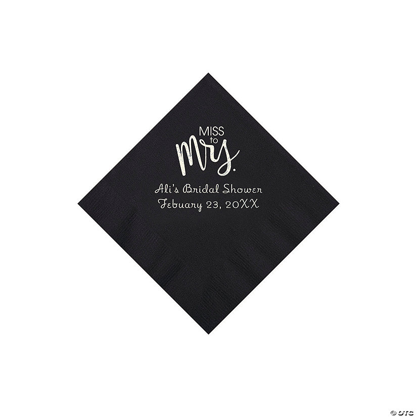 Black Miss to Mrs. Personalized Napkins with Silver Foil - Beverage Image