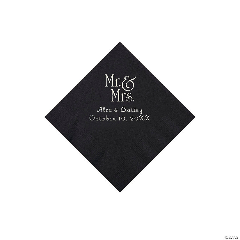 Black Mr. & Mrs. Personalized Napkins with Silver Foil - 50 Pc. Beverage Image Thumbnail