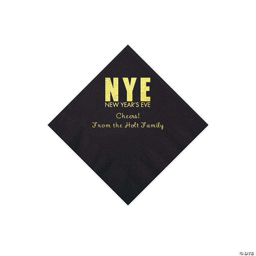 Black New Year&#8217;s Eve Personalized Napkins with Gold Foil - Beverage Image Thumbnail