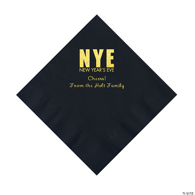 Black New Year&#8217;s Eve Personalized Napkins with Gold Foil - Luncheon Image Thumbnail