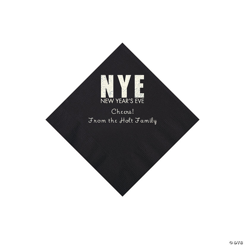 Black New Year&#8217;s Eve Personalized Napkins with Silver Foil - Beverage Image Thumbnail