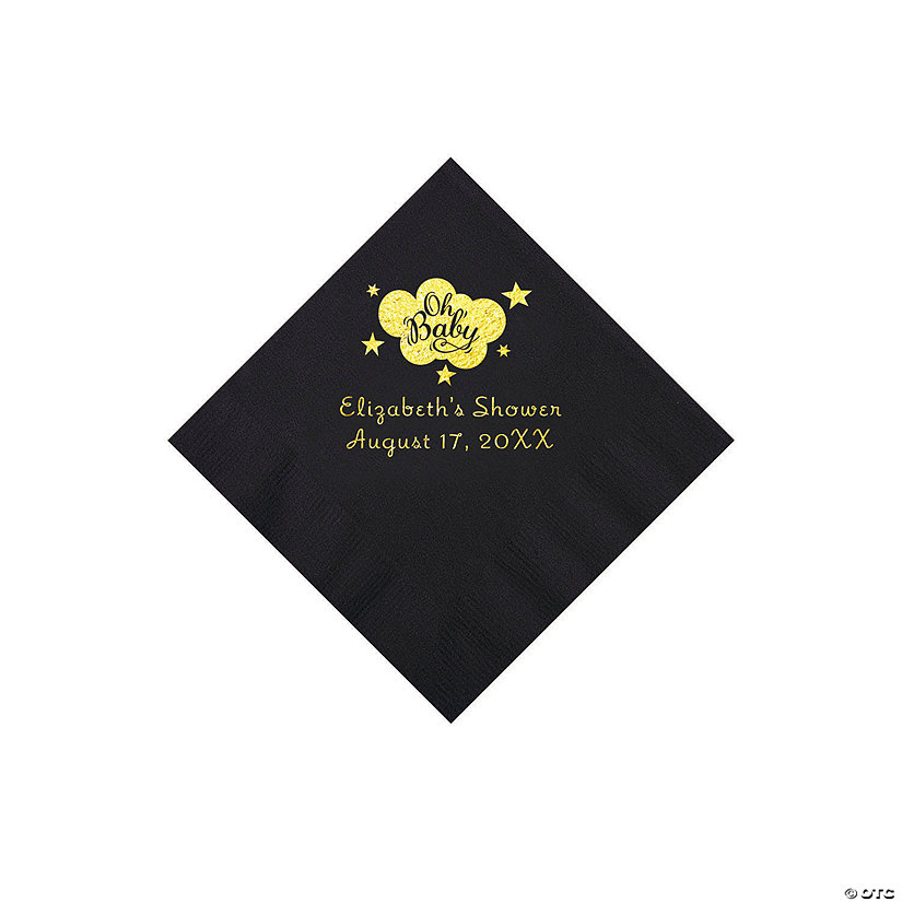 Black Oh Baby Personalized Napkins with Gold Foil - 50 Pc. Beverage Image