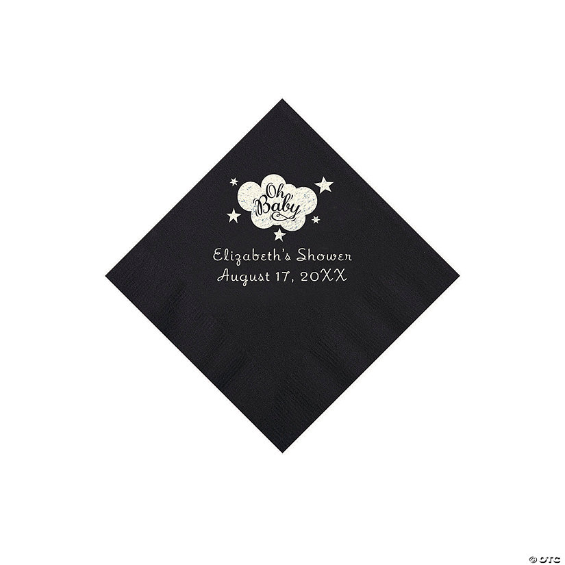 Black Oh Baby Personalized Napkins with Silver Foil - 50 Pc. Beverage Image Thumbnail