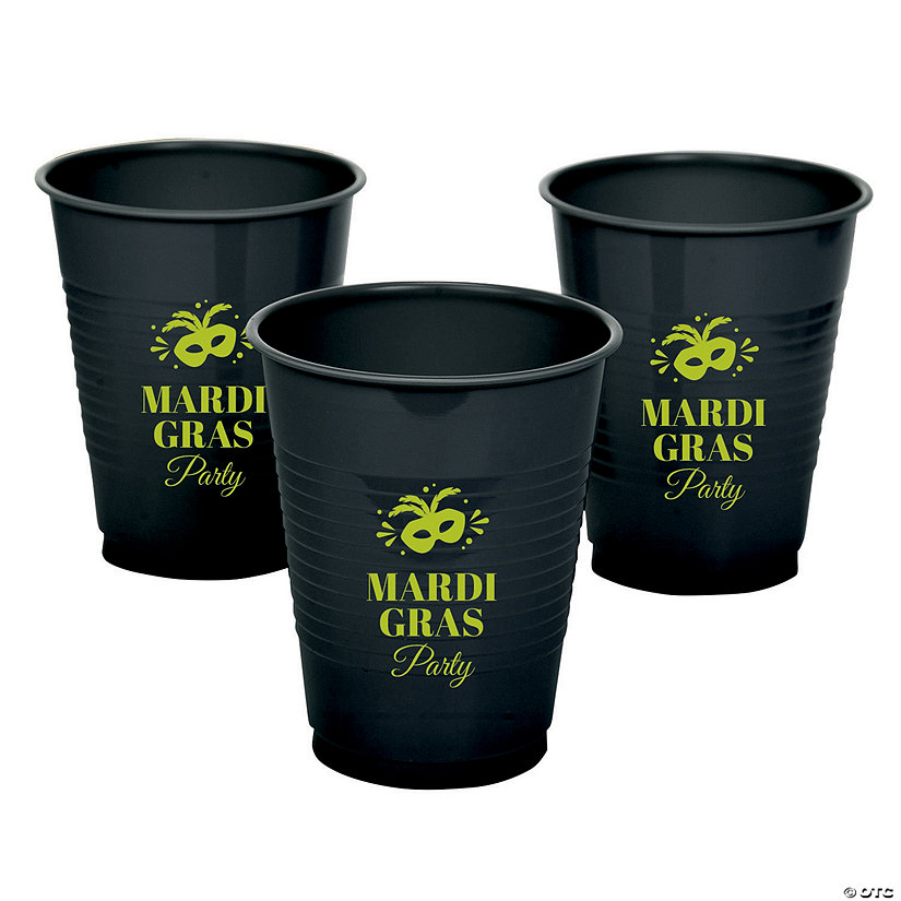 Black Personalized Mardi Gras Mask Plastic Cups - 40 Pc. Image Thumbnail