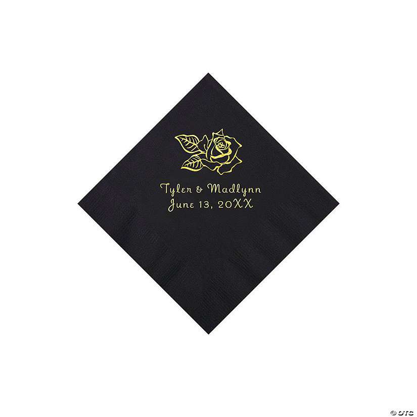 Black Rose Personalized Napkins with Gold Foil - 50 Pc. Beverage Image