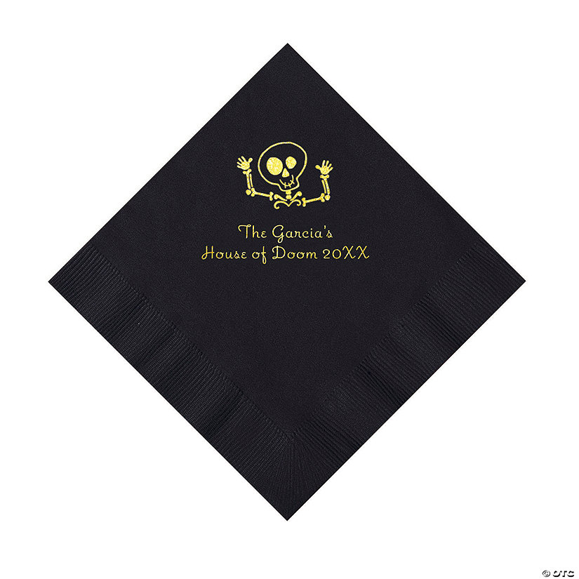 Black Skeleton Personalized Napkins with Gold Foil - 50 Pc. Luncheon Image