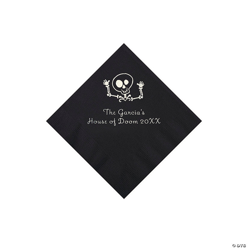 Black Skeleton Personalized Napkins with Silver Foil - 50 Pc. Beverage Image