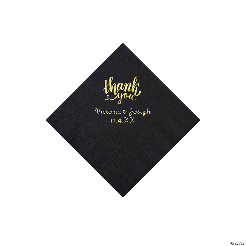 Black Thank You Personalized Napkins with Gold Foil - Beverage Image Thumbnail