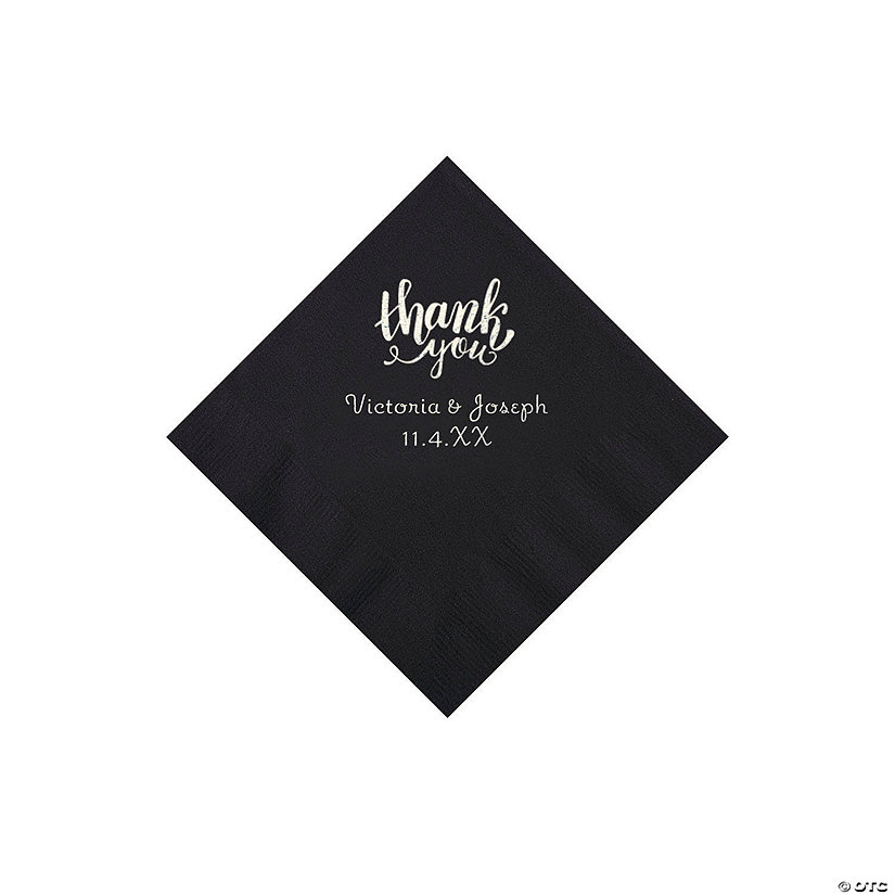 Black Thank You Personalized Napkins with Silver Foil - Beverage Image