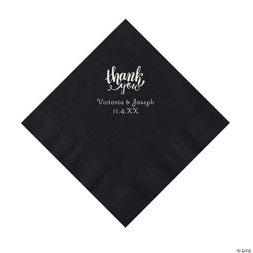 Black Thank You Personalized Napkins with Silver Foil - Luncheon Image Thumbnail