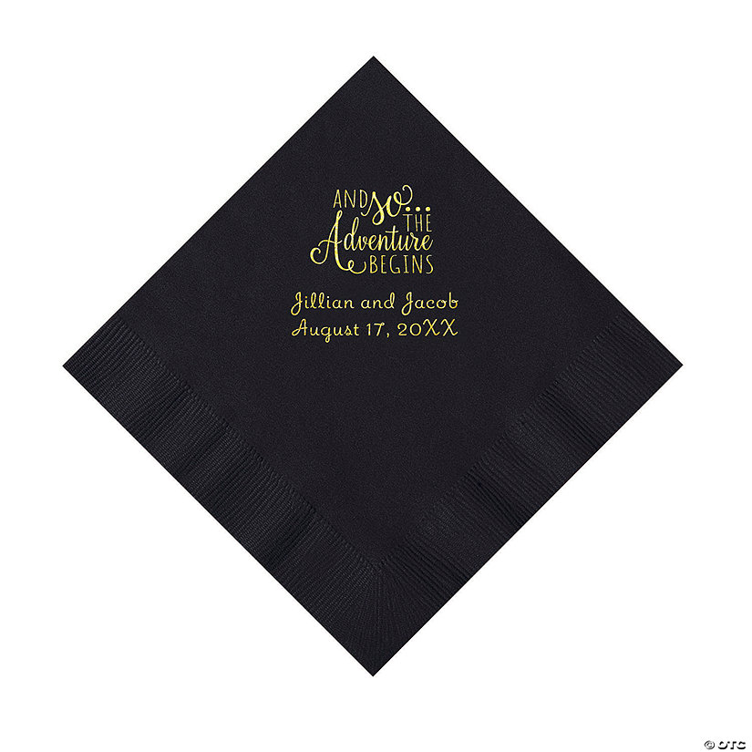 Black The Adventure Begins Personalized Napkins with Gold Foil - Luncheon Image Thumbnail
