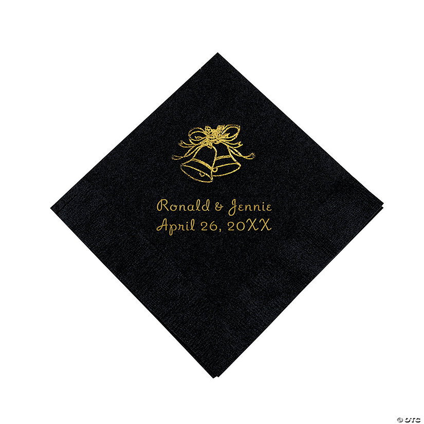 Black Wedding Bells Personalized Napkins with Gold Foil - Beverage Image Thumbnail