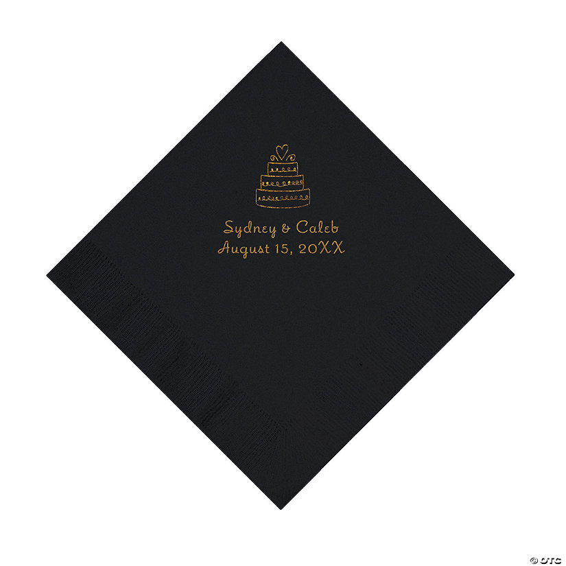 Black Wedding Cake Personalized Napkins with Gold Foil - 50 Pc. Luncheon Image Thumbnail