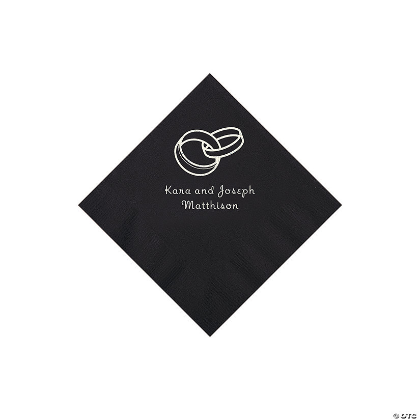 Black Wedding Ring Personalized Napkins - 50 Pc. Beverage Image