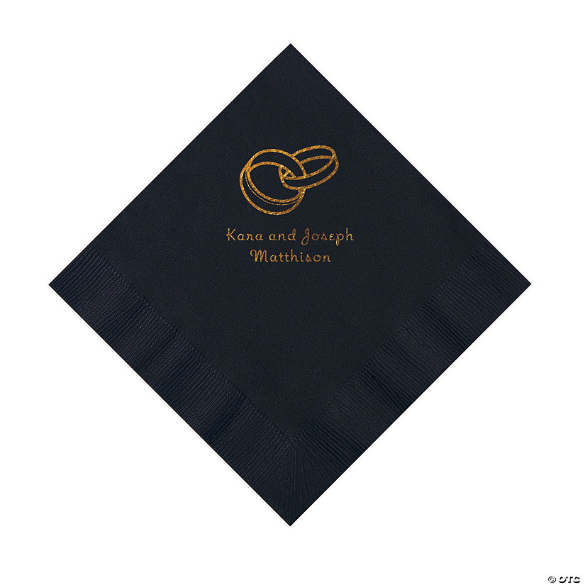 Black Wedding Ring Personalized Napkins with Gold Foil - 50 Pc. Luncheon Image