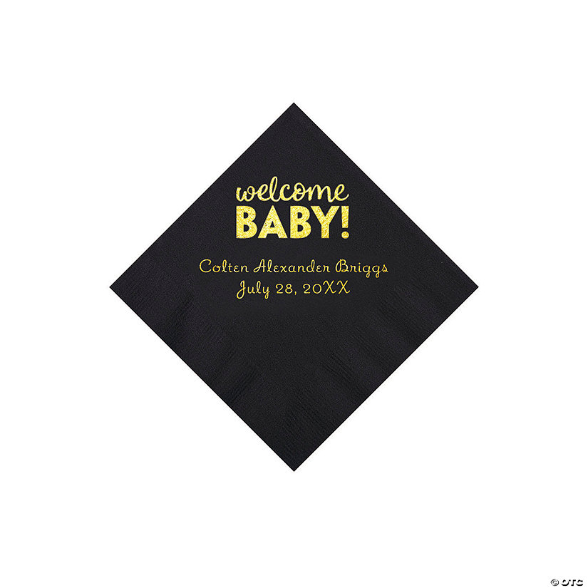 Black Welcome Baby Personalized Napkins with Gold Foil - 50 Pc. Beverage Image Thumbnail