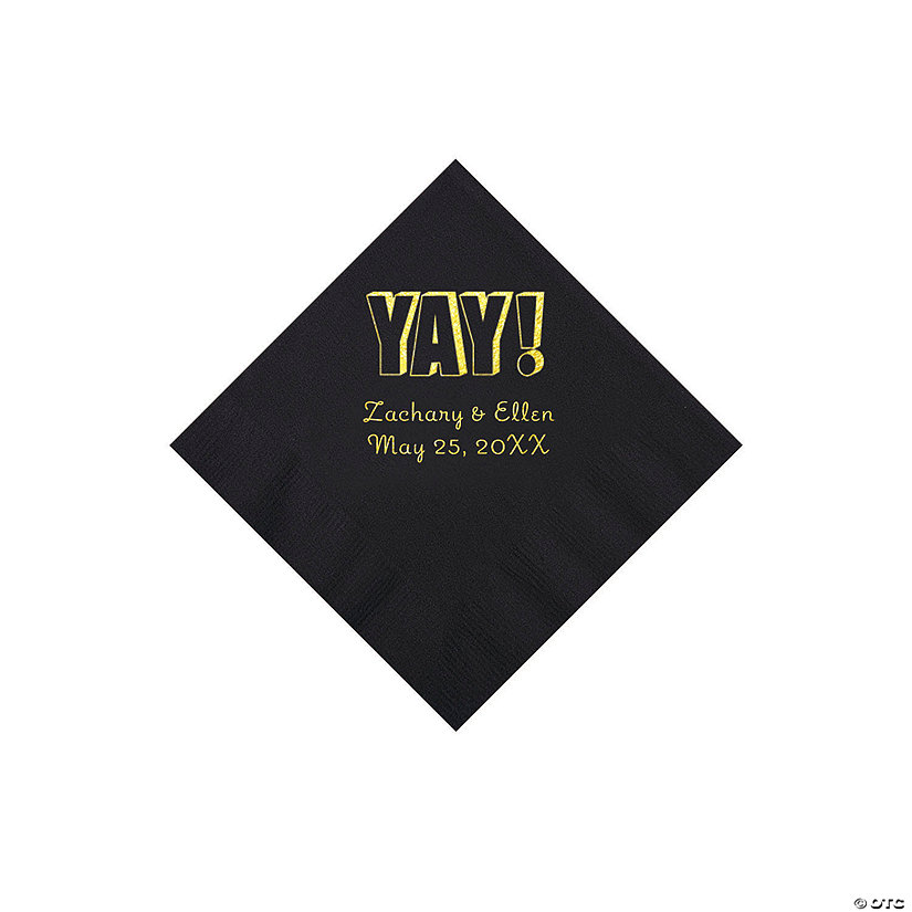 Black Yay Personalized Napkins with Gold Foil - Beverage Image Thumbnail