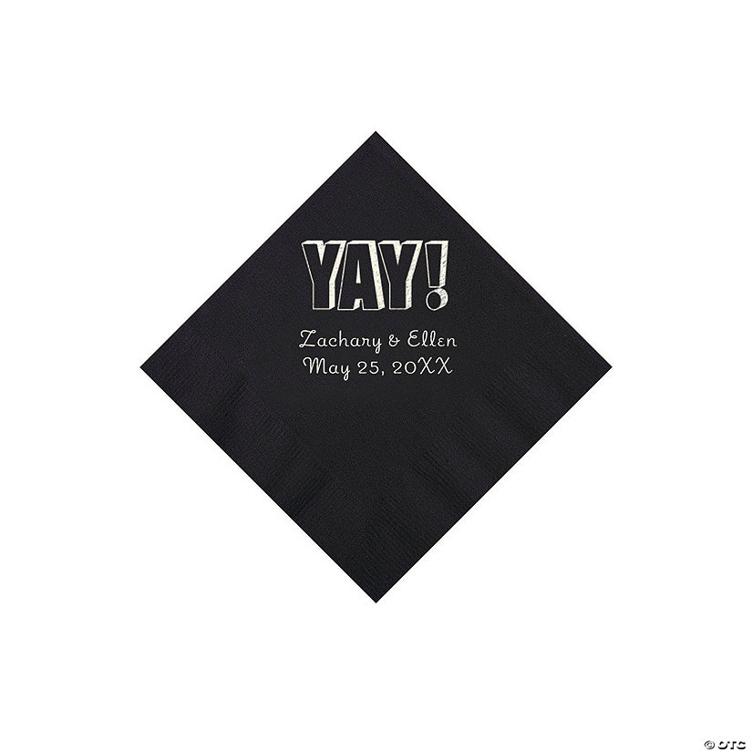 Black Yay Personalized Napkins with Silver Foil - Beverage Image