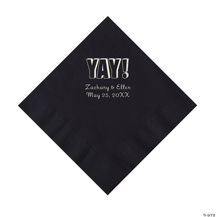 Black Yay Personalized Napkins with Silver Foil Luncheon Oriental