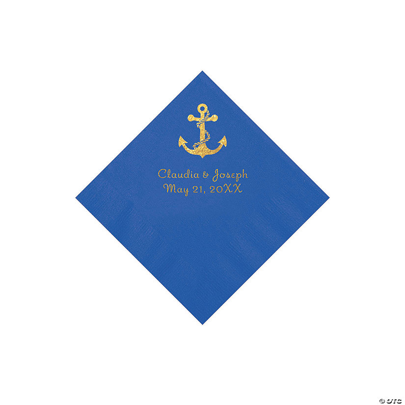 Blue Anchor Personalized Napkins with Gold Foil - Beverage Image Thumbnail