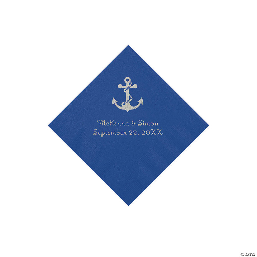 Blue Anchor Personalized Napkins with Silver Foil - Beverage Image Thumbnail