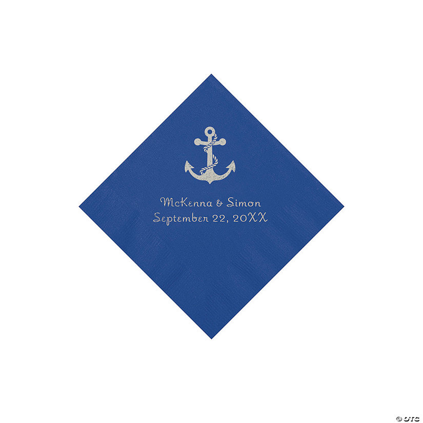 Blue Anchor Personalized Napkins with Silver Foil - Beverage Image