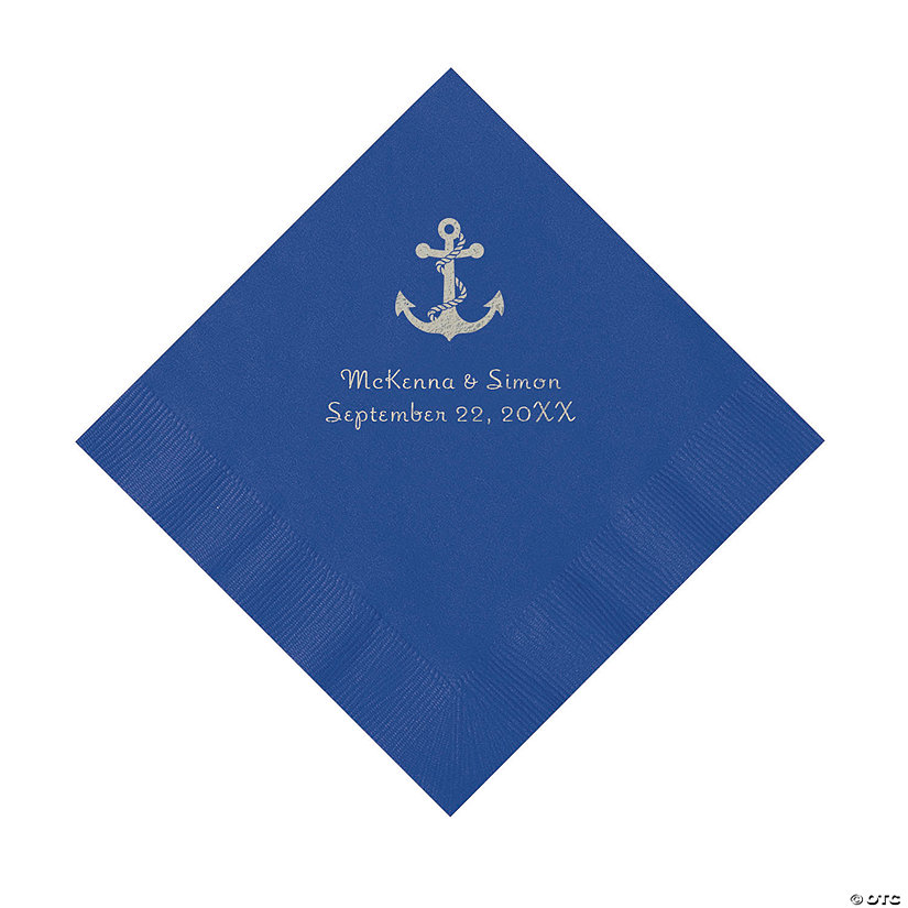 Blue Anchor Personalized Napkins with Silver Foil - Luncheon Image Thumbnail