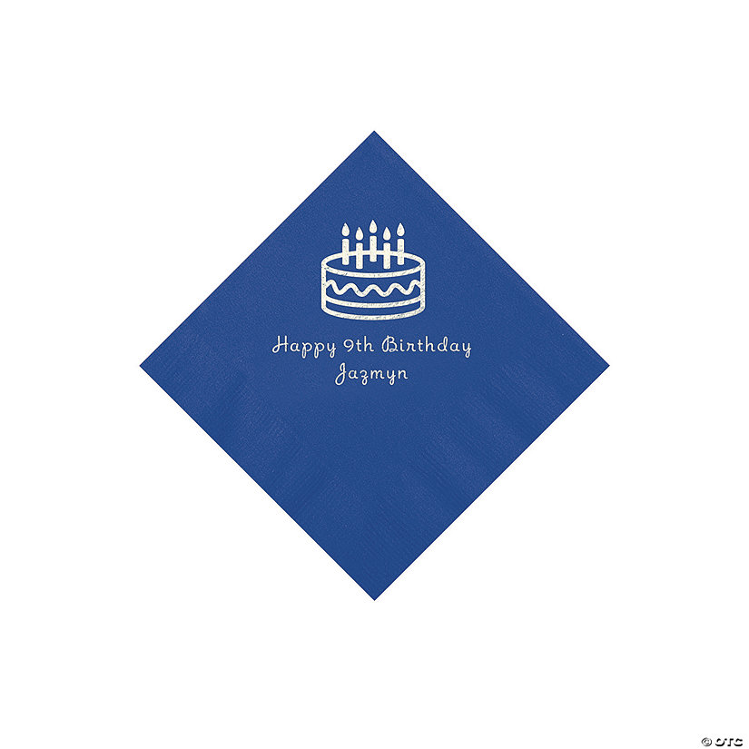 Blue Birthday Cake Personalized Napkins with Silver Foil - 50 Pc. Beverage Image Thumbnail