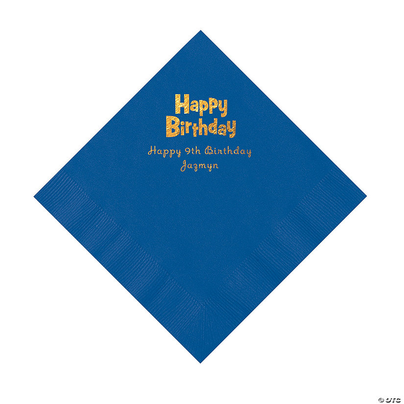 Blue Birthday Personalized Napkins with Gold Foil - 50 Pc. Luncheon Image