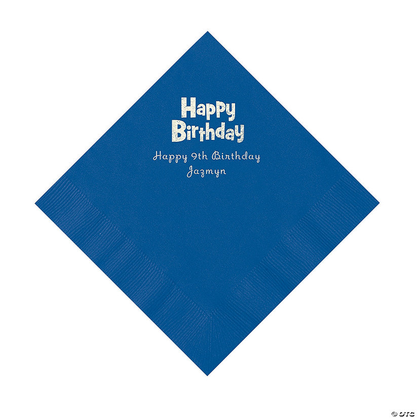 Blue Birthday Personalized Napkins with Silver Foil - 50 Pc. Luncheon Image