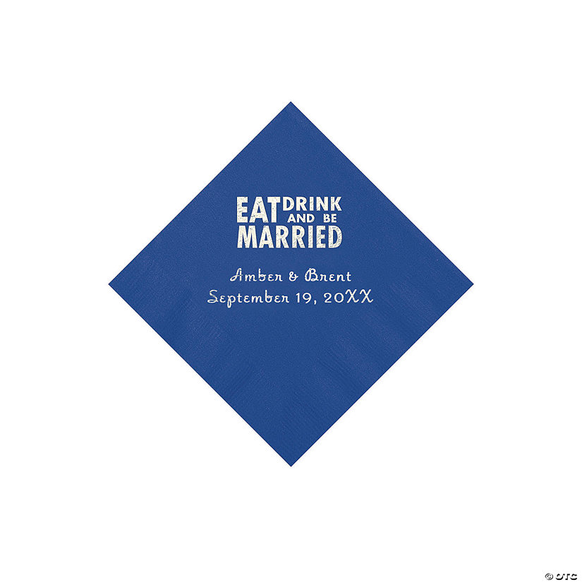Blue Eat, Drink And Be Married Napkins with Silver Foil - 50 Pc. Beverage Image Thumbnail