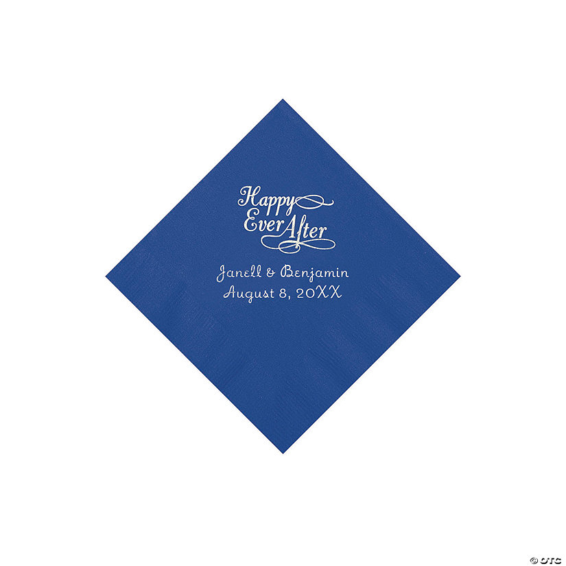 Blue Happy Ever After Personalized Napkins - Beverage Image Thumbnail