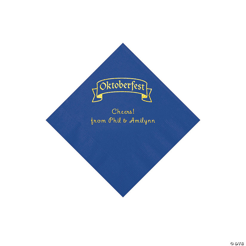 Blue Oktoberfest Personalized Napkins with Gold Foil - 50 Pc. Beverage Image