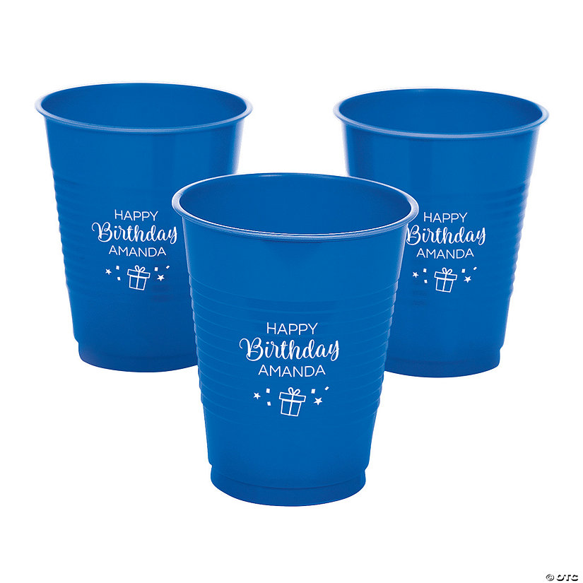 Blue Personalized Birthday Party Solid Color Plastic Cups - 40 Pc. Image Thumbnail