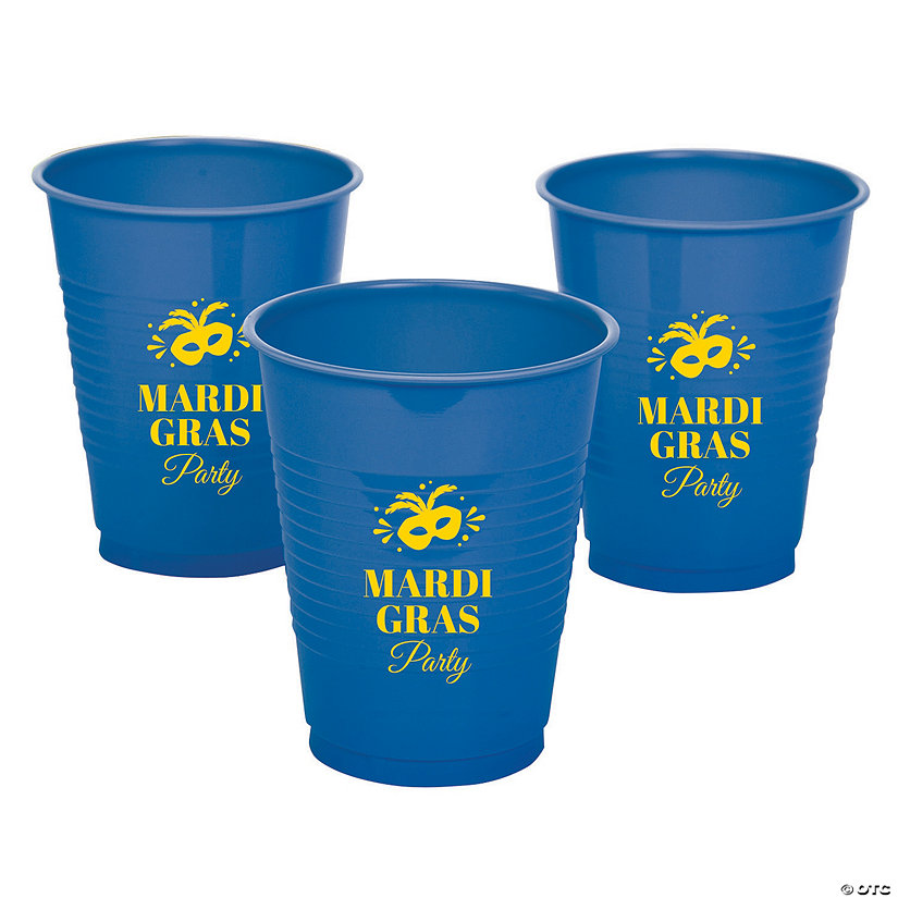 Blue Personalized Mardi Gras Mask Plastic Cups - 40 Pc. Image Thumbnail