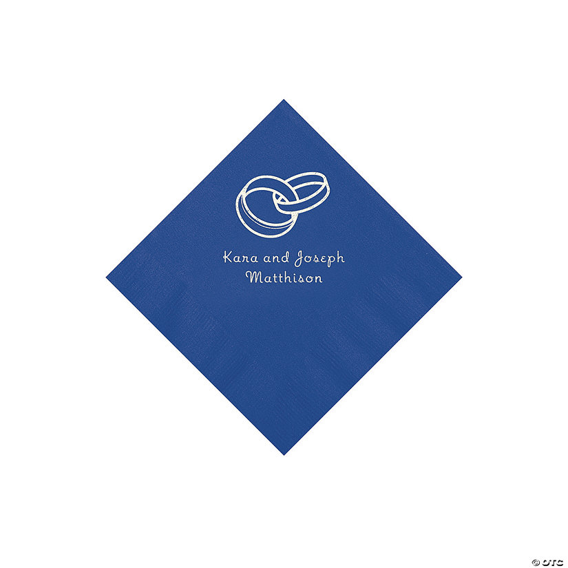 Blue Wedding Ring Personalized Napkins - 50 Pc. Beverage Image