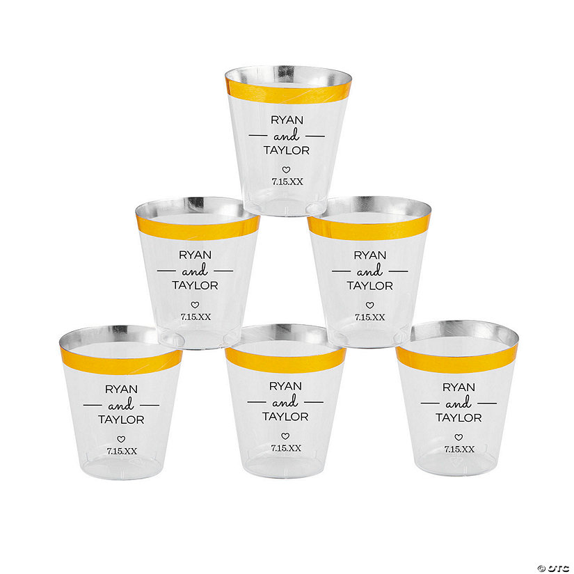 Bulk 100 Pc. Personalized Names Gold Trim Plastic Shot Glasses